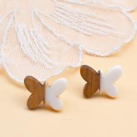 Wood Earring, with Resin, Butterfly, epoxy gel, fashion jewelry & for woman, white Approx 