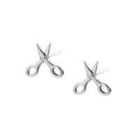 Sterling Silver Stud Earring, 925 Sterling Silver, Scissors, plated, for woman 