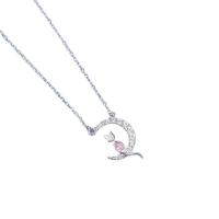 Cubic Zirconia Micro Pave Sterling Silver Necklace, 925 Sterling Silver, with 5CM extender chain, Moon, plated, micro pave cubic zirconia & for woman Approx 45 cm 