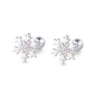 Sterling Silver Stud Earring, 925 Sterling Silver, Snowflake, plated, for woman, platinum color, 6mm 
