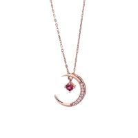 Cubic Zirconia Micro Pave Sterling Silver Necklace, 925 Sterling Silver, with 5CM extender chain, Moon, plated, micro pave cubic zirconia & for woman Approx 45 cm 