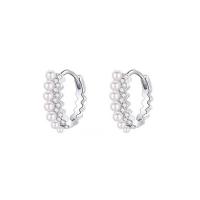 Cubic Zirconia Micro Pave Sterling Silver Earring, 925 Sterling Silver, with Freshwater Pearl, plated, micro pave cubic zirconia & for woman, platinum color 