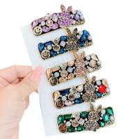 Hair Snap Clips, Zinc Alloy, with Crystal & Plastic Pearl, Rabbit, plated, for woman & with rhinestone 80mm 