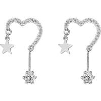 Zinc Alloy Rhinestone Drop Earring, Heart, silver color plated, for woman & with rhinestone 