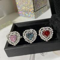 Латунное кольцо с стразами, Латунь, с Shell Pearl, Сердце, Другое покрытие, Женский & со стразами, Много цветов для выбора, размер:6-8, продается PC