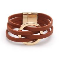 PU Leather Cord Bracelets, with Zinc Alloy, Geometrical Pattern, gold color plated, multilayer & for woman Approx 8 Inch [