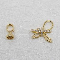 Cubic Zirconia Micro Pave Brass Connector, Bowknot, 18K gold plated, DIY & micro pave cubic zirconia, golden 33mm 