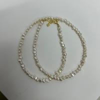 Freshwater Pearl Brass Necklace, with Brass, fashion jewelry & for woman, white, 3-4mm Approx 45 cm 