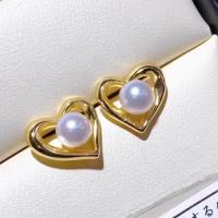 Boucle d'oreille de perles d'eau douce , perle d'eau douce cultivée, avec alliage de zinc, coeur, bijoux de mode & pour femme, blanc, 5-6mm, Vendu par paire
