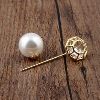Plastic Pearl Brooch, Brass, with Plastic Pearl, 14K gold plated, micro pave cubic zirconia & for woman 14mm 