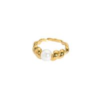Edelstahl Fingerring, 304 Edelstahl, mit Kunststoff Perlen, 18K vergoldet, Modeschmuck & verschiedene Größen vorhanden & für Frau, goldfarben, verkauft von PC