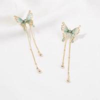 Fashion Fringe Boucles d'oreilles, alliage de zinc, avec chaîne en laiton, papillon, Placage de couleur d'or, bijoux de mode & pour femme Vendu par paire