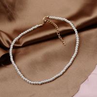 Plastic Pearl Necklace, Zinc Alloy, with Plastic Pearl, with 5cm extender chain, fashion jewelry & for woman, white Approx 33 cm 