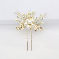 Hair Stick, Zinc Alloy, with Plastic Pearl, handmade, fashion jewelry & for woman & with rhinestone, golden 