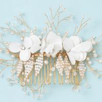 Bridal Decorative Hair Comb, Zinc Alloy, with Seedbead & Crystal & Plastic Pearl, handmade, fashion jewelry & for woman, silver color 