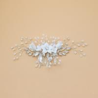 Bridal Decorative Hair Comb, Zinc Alloy, with Seedbead & Porcelain & Resin, handmade, fashion jewelry & for woman, silver color 