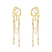 Zinc Alloy Rhinestone Drop Earring, with Plastic Pearl, fashion jewelry & for woman & with rhinestone, golden, 85mm 