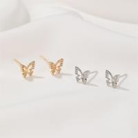 Rhinestone Brass Stud Earring, Butterfly, plated, fashion jewelry & for woman & with rhinestone 6mm 