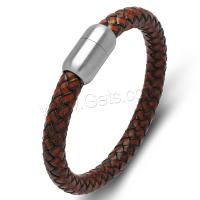 PU Leather Cord Bracelets, 304 stainless steel magnetic clasp, vintage & for man, brown 
