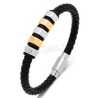 PU Leather Cord Bracelets, 304 stainless steel magnetic clasp, Vacuum Ion Plating, vintage & for man 