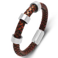 PU Leather Cord Bracelets, 304 stainless steel magnetic clasp, vintage & for man, brown 8mm 