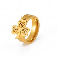 Stainless Steel Finger Ring, 304 Stainless Steel, Three Leaf Clover, Vacuum Ion Plating, fashion jewelry & for woman & hollow 