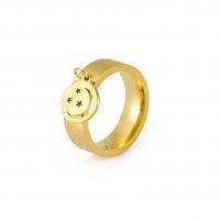 Stainless Steel Finger Ring, 304 Stainless Steel, Moon and Star, Vacuum Ion Plating, fashion jewelry & for woman & hollow 