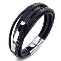 PU Leather Cord Bracelets, with 304 Stainless Steel, vintage & for man, black 