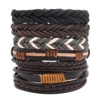 Wrap Bracelets, PU Leather, with Wax Cord, handmade, 6 pieces & vintage & adjustable & for man, mixed colors Approx 18-23 cm 