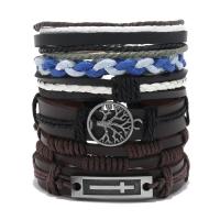 Wrap Bracelets, PU Leather, with Wax Cord & Zinc Alloy, handmade, 6 pieces & vintage & adjustable & for man, mixed colors Approx 18-23 cm 