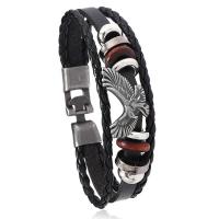 PU Leather Cord Bracelets, PVC Leather, with PU Leather & Zinc Alloy, Eagle, plated, punk style & for man cm 