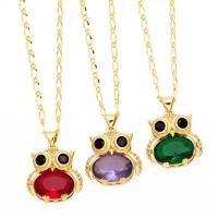 Cubic Zircon Micro Pave Brass Necklace, with 5cm extender chain, Owl, plated, fashion jewelry & micro pave cubic zirconia cm 