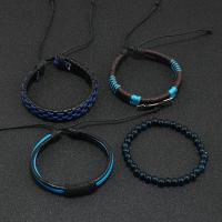 Wrap Bracelets, Zinc Alloy, with Glass Beads & PU Leather Cord & Wax Cord, handmade, 4 pieces & fashion jewelry & for man 