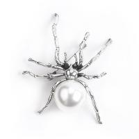 Kunststoff-Perlen-Brosche, Zinklegierung, mit Kunststoff Perlen, Spinne, plattiert, unisex & mit Strass, keine, 56x70mm, verkauft von PC