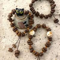 Laine cordon Bracelet, Grains de café, avec Perles en bois de Bodhi & fil élastique & agate Tibétaine & résine, fait à la main, styles différents pour le choix & pour femme, couleur de café Environ 18 cm, Vendu par PC