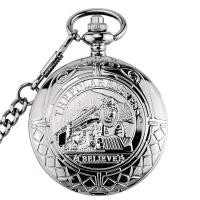 Pocket Watch, Zinc Alloy, with Rubber, Round, plated, Unisex & stem-winder & hollow Approx 14.8 Inch [