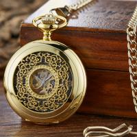 Pocket Watch, Zinc Alloy, with Glass, Round, plated, vintage & Unisex & stem-winder & hollow Approx 14.6 Inch 