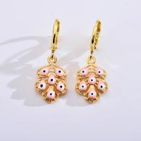 Evil Eye Earrings, 304 Stainless Steel, Feather, gold color plated, for woman & enamel & hollow 