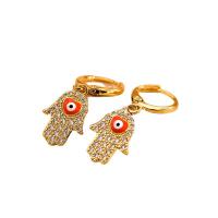 Evil Eye Earrings, Brass, Hamsa, gold color plated, micro pave cubic zirconia & for woman & enamel 