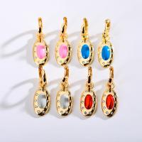 Rhinestone Brass Drop Earring, 304 Stainless Steel, Oval, gold color plated, for woman & enamel & with rhinestone 