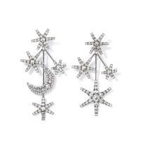 Asymmetric Earrings, Zinc Alloy, Moon and Star, silver color plated, fashion jewelry & for woman & with rhinestone 