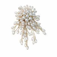 Kunststoff-Perlen-Brosche, Kunststoff Perlen, mit Zinklegierung, goldfarben plattiert, Modeschmuck & für Frau, 60x90mm, verkauft von PC