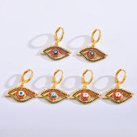 Evil Eye Earrings, Brass, gold color plated, for woman & enamel & with rhinestone 
