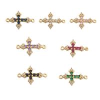 Cubic Zirconia Micro Pave Brass Connector, Cross, gold color plated, DIY & micro pave cubic zirconia Approx 1mm 