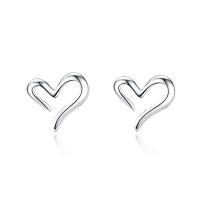 Sterling Silver Stud Earring, 925 Sterling Silver, Heart, plated, fashion jewelry & for woman 7.5mm 