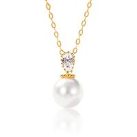 Cubic Zirconia Sterling Silver Necklace, 925 Sterling Silver, with Glass Pearl, with 1.97inch extender chain, plated, fashion jewelry & micro pave cubic zirconia & for woman Approx 15.74 Inch 