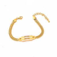 Titanium Steel Bracelet & Bangle, with 1.77inch extender chain, plated, fashion jewelry & for woman & with rhinestone, golden Approx 6.5 Inch 