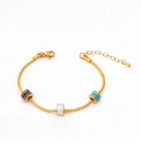 Titanium Steel Bracelet & Bangle, with 1.77inch extender chain, plated, for woman & epoxy gel & with rhinestone, golden Approx 6.3 Inch 
