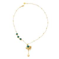 Titanium Steel Jewelry Necklace, with Malachite, with 2.56inch extender chain, plated, fashion jewelry & for woman, golden Approx 15.75 Inch 