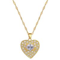 Titanium Steel Jewelry Necklace, with 1.97inch extender chain, Heart, fashion jewelry & for woman & with rhinestone, golden Approx 15.75 Inch 